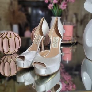 Salvatore Ferragamo white silk open toe high heels